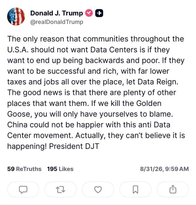 Trumps Recent Truth Social on Data Centers