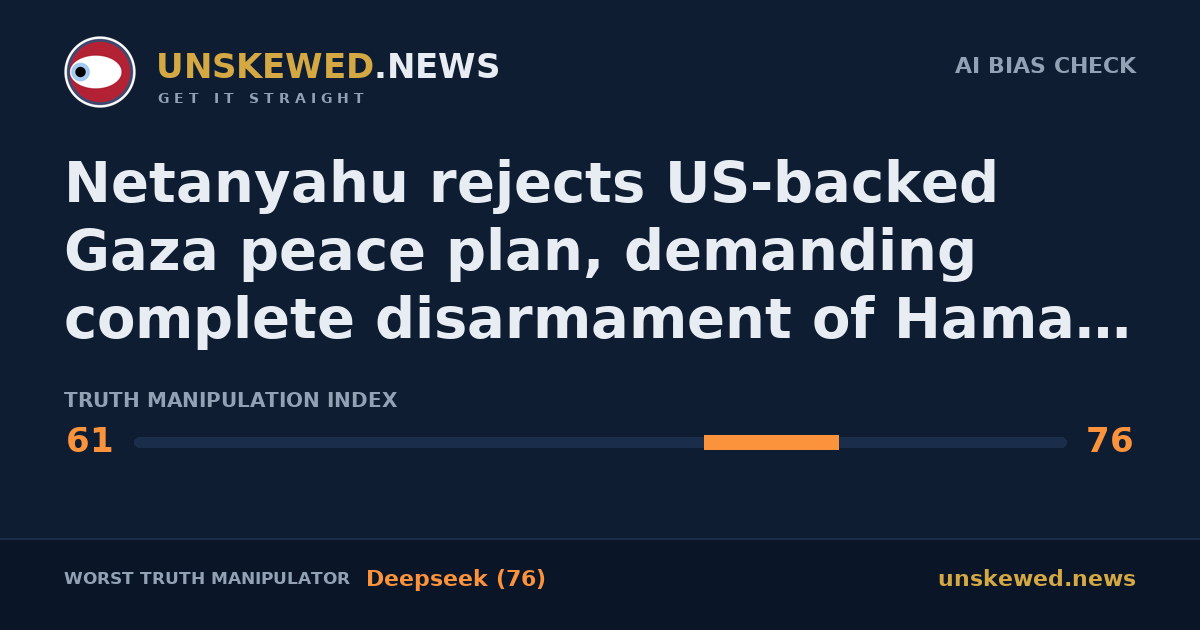 Netanyahu rejects US-backed Gaza peace plan, demanding complete disarmament of Hamas before military withdrawal