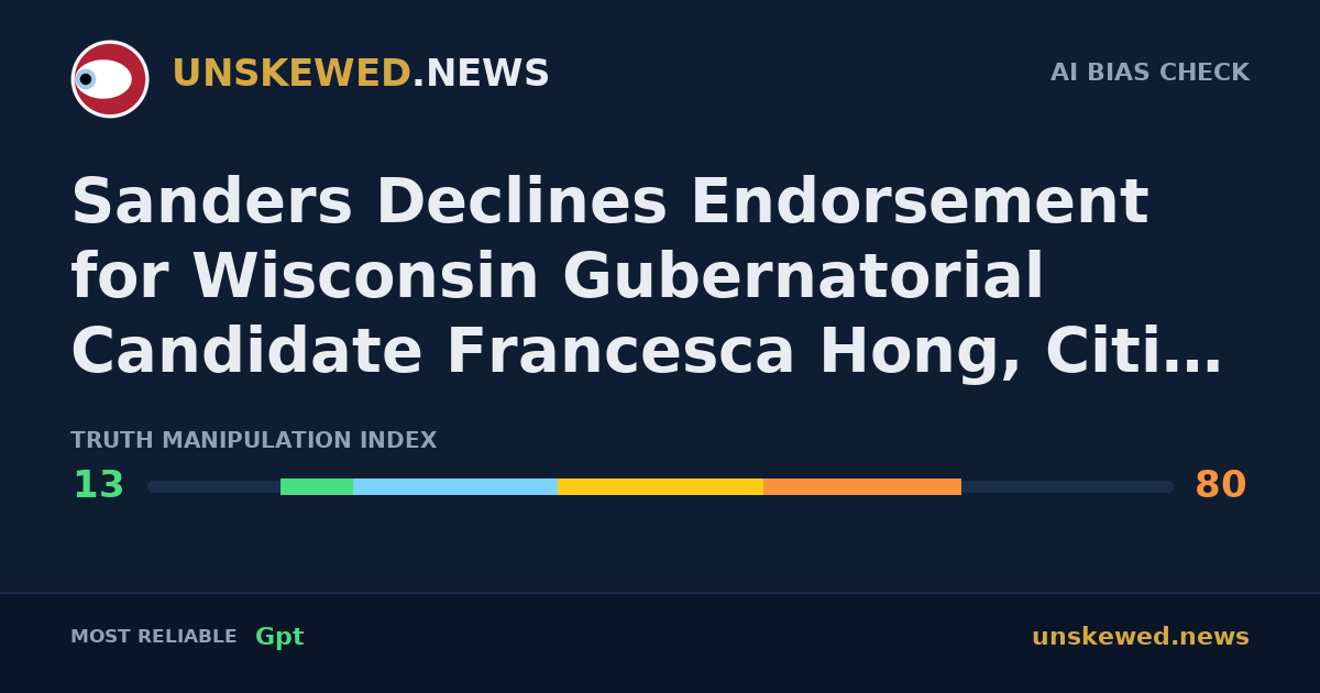 Sanders Declines Endorsement for Wisconsin Gubernatorial Candidate Francesca Hong, Citing Unfamiliarity