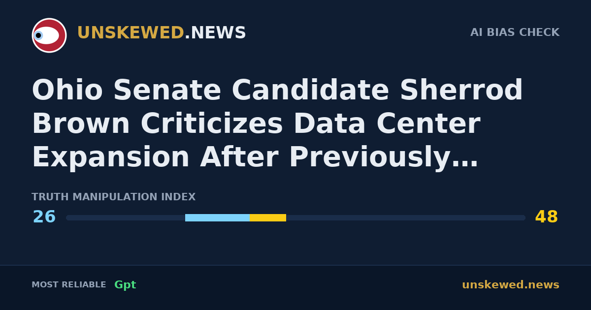 Ohio Senate Candidate Sherrod Brown Criticizes Data Center Expansion After Previously Supporting It