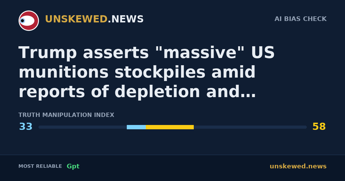 Trump asserts "massive" US munitions stockpiles amid reports of depletion and Pentagon reassurances.