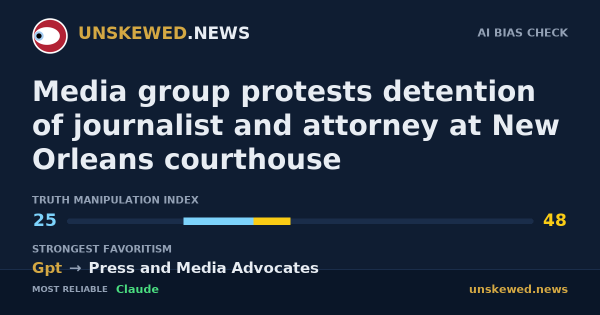 Media group protests detention of journalist and attorney at New Orleans courthouse