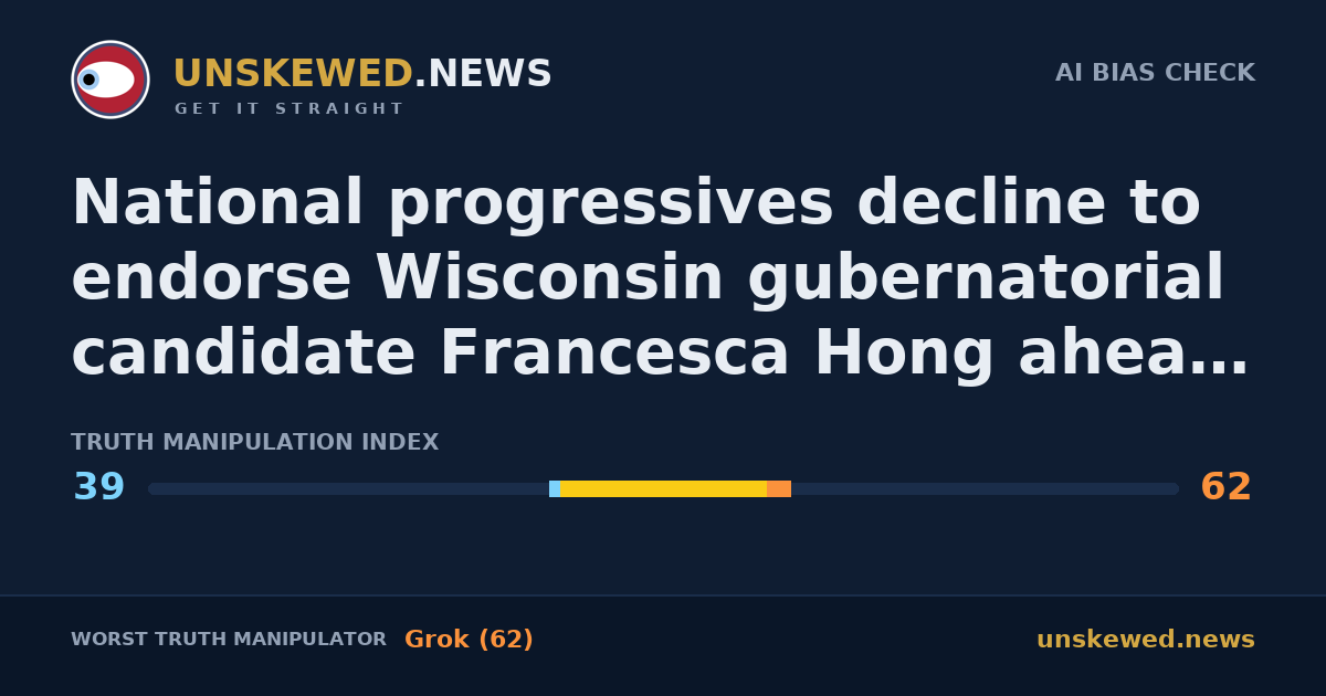 National progressives decline to endorse Wisconsin gubernatorial candidate Francesca Hong ahead of Democratic primary