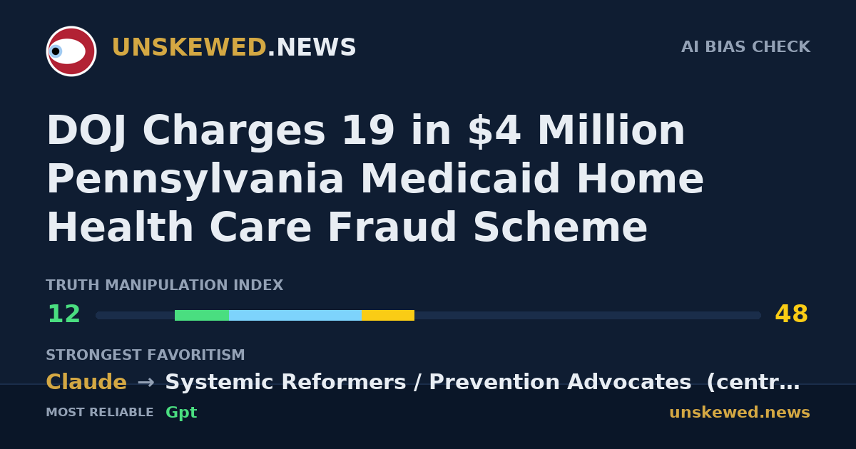 DOJ Charges 19 in $4 Million Pennsylvania Medicaid Home Health Care Fraud Scheme